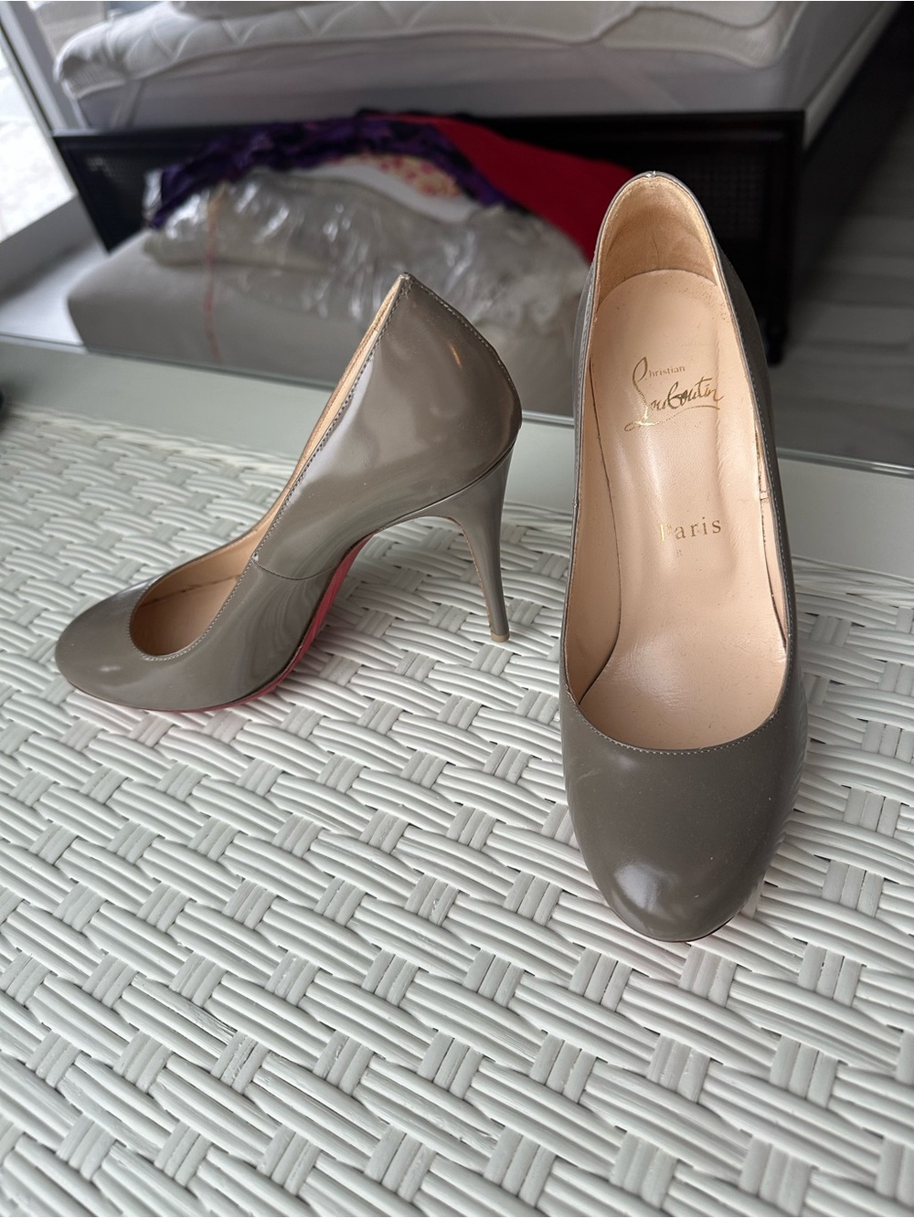 Christian Louboutin Taupe Patent Leather Pointed Pump